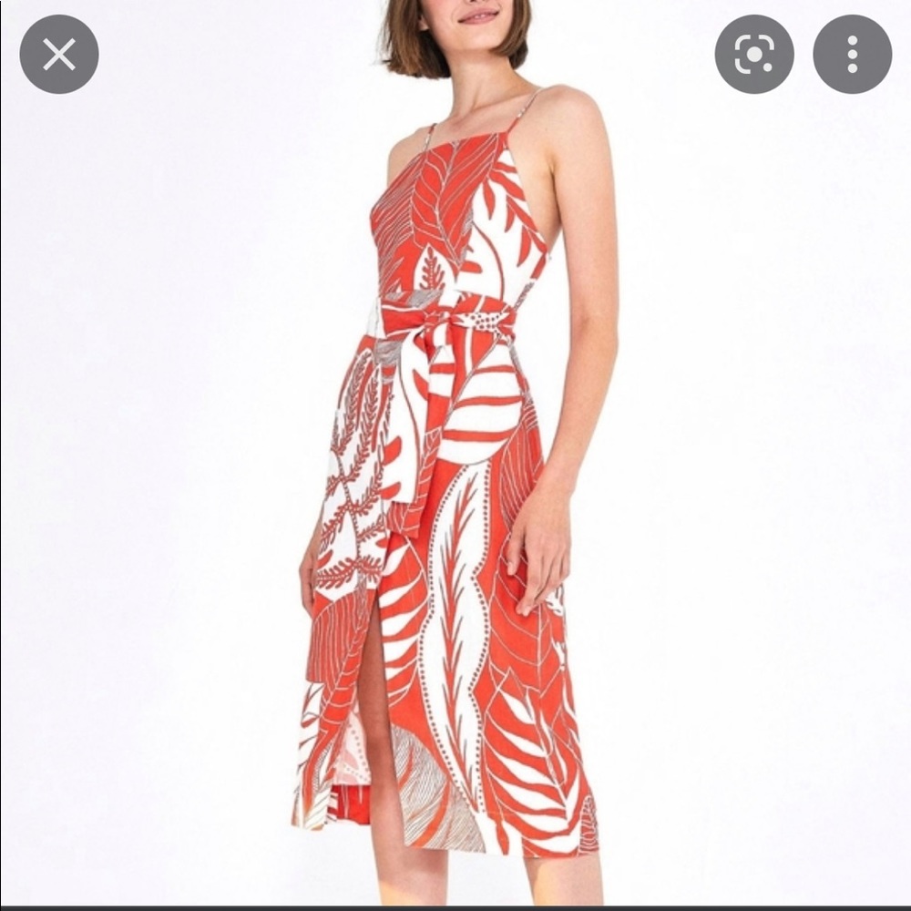 Farm Rio Linen Tropical Leaf Print midi dress